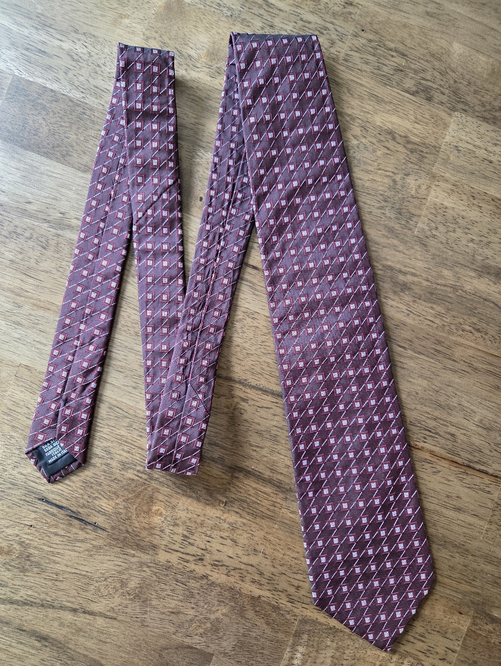 Hugo Boss Maroon Geometric Silk Tie